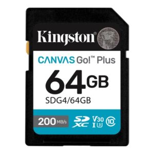 kingston tarjeta sdxc 64gb uhs i u3 v30 clase 10 200mb/s canvas go plus