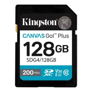 kingston tarjeta sdxc 128gb uhs i u3 v30 clase 10 200mb/s canvas go plus