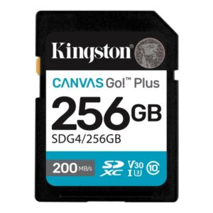 kingston tarjeta sdxc 256gb uhs i u3 v30 clase 10 200mb/s canvas go plus