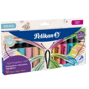 pelikan textmarker 490 pack con 12 marcadores fluorescentes base de agua 3 anchos de trazo colores fluor y pastel surtidos