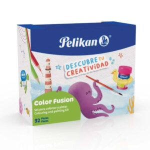 pelikan color fusion pack con 12 rotuladores + 12 lapices de colores + 6 botes de tempera 25ml, pincel y recipiente para agua
