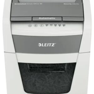 leitz iq autofeed 50x p4 destructora automatica de papel corte en particulas p 4 autoalimentacion 50 hojas, manual 6 hojas papelera de 20l color blanco/gris