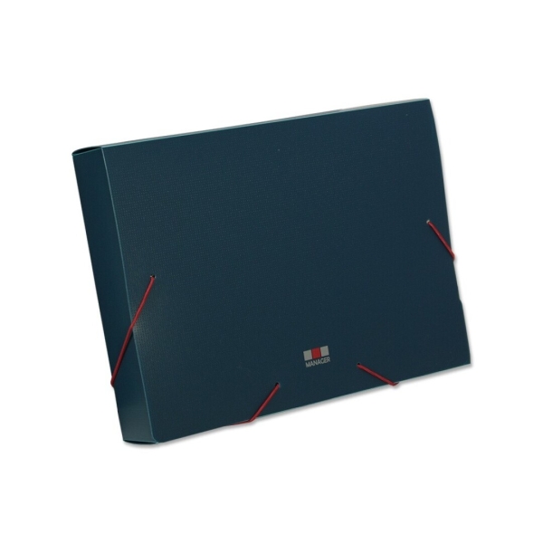 manager carpeta para proyectos lomo de 30mm fabricada en polipropileno cierre con gomas color azul oscuro
