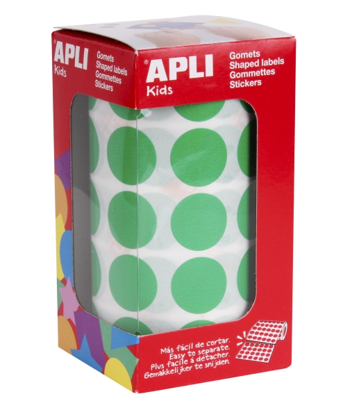 apli rollo de 1.770 gomets redondos Ø 20mm adhesivo permanente con base de agua libre de disolventes color verde