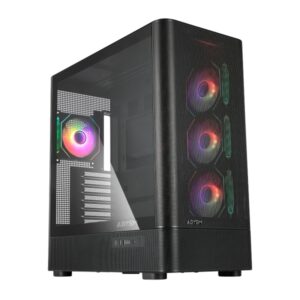 abysm danube sava h500 ii caja torre atx, itx, micro atx lateral de cristal templado 3.5" y 2.5" usb a, usb c y audio 4 ventiladores argb instalados soporta refrigeracion liquida