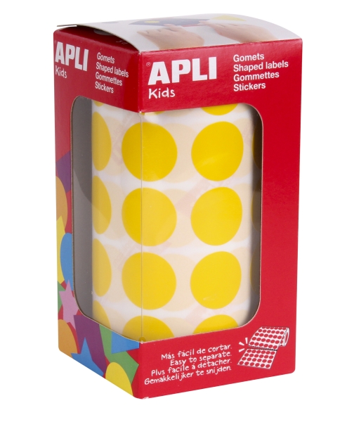 apli rollo de 1.770 gomets redondos Ø 20mm adhesivo permanente con base de agua libre de disolventes color amarillo