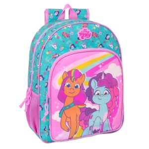 safta my little pony "magic" mochila infantil adaptable a carro asa de mano bolsillos laterales 33x42x14cm color rosa/azul