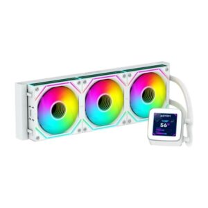 abysm oceanic lcd 360 argb kit de refrigeracion liquida 3 ventiladores de 120mm iluminacion argb pantalla lcd 2.8" bomba 2500rpm tubos de 380mm color blanco formato bulk