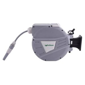 sungarden sg0164 manguera 10 metros recogedor automatico con guia soporte para instalacion en pared giro 180 color gris