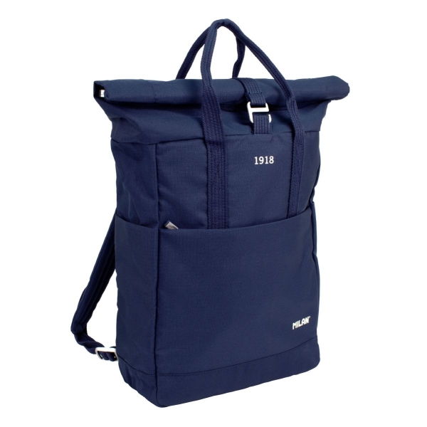 milan coleccion 430 mochila urbana 10l cierre superior enrollable 2 bolsillos laterales bolsillo trasero acolchado asas regulables color azul marino