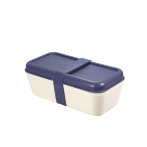 milan coleccion 430 fiambrera rectangular 0.75l apta para microondas, lavavajillas y congelador libre de bpa divisor interior movil medidas 20x10x7,5cm color blanco crudo/azul marino