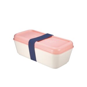 milan coleccion 430 fiambrera rectangular 0.75l apta para microondas, lavavajillas y congelador libre de bpa divisor interior movil medidas 20x10x7,5cm color blanco crudo/rosa