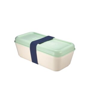 milan coleccion 430 fiambrera rectangular 0.75l apta para microondas, lavavajillas y congelador libre de bpa divisor interior movil medidas 20x10x7,5cm color blanco crudo/verde