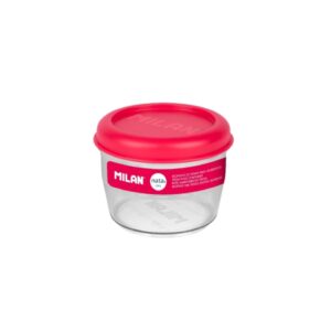 milan coleccion nata 624 fiambrera hermetica de tritan redonda 0.5l apta para microondas, lavavajillas y congelador libre de bpa medidas 12 Ø x 9,2cm color transparente/rosa