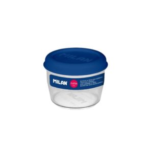 milan coleccion nata 624 fiambrera hermetica de tritan redonda 0.5l apta para microondas, lavavajillas y congelador libre de bpa medidas 12 Ø x 9,2cm color transparente/azul