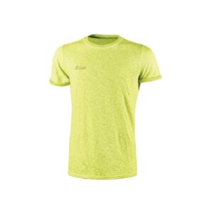 upower fluo camiseta de manga corta talla 2xl algodon flameado, tejido transpirable, ajuste slim fit, cuello redondo acanalado color amarillo fluorescente