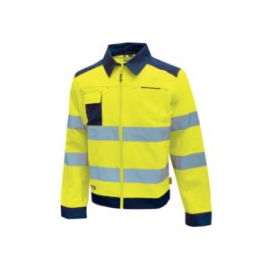 upower glare chaqueta funcional con bolsillos multifuncionales talla 4xl puños y cinturilla ajustables, rayas reflectantes, triple costuras, proteccion dpi2, certificacion ce color amarillo fluorescente