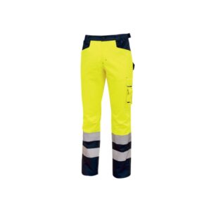 upower light pantalon de trabajo con multiples bolsillos talla m eslinga para martillo, cintura elastica, rodillas preformadas, rayas reflectantes, triple costura, proteccion dpi2 color amarillo fluorescente