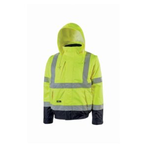 upower crafty cazadora bomber alta visibilidad talla 4xl mangas separables, bandas reflectantes, antilluvia, transpirable, impermeable, multiples bolsillos, capucha plegable, proteccion dpi3 color amarillo fluorescente