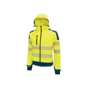 upower miky chaqueta softshell talla 2xl transpirable, elastica, cortaviento, repelente al agua, capucha desmontable, bolsillos con cremallera, detalles reflectantes, proteccion dpi2 color amarillo fluorescente