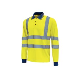 upower shine polo de manga larga con detalles reflectantes talla s cuello cerrado, ventilaciones laterales, banda para el sudor, proteccion dpi3, alta durabilidad color amarillo fluorescente