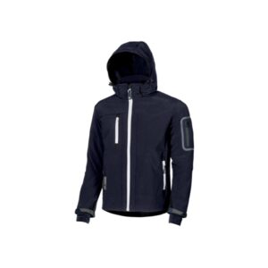 upower metropolis soft shell de trabajo talla s tejido elastico cortavientos, transpirable, resistente al agua, capucha desmontable, multiples bolsillos, proteccion dpi1 color azul marino