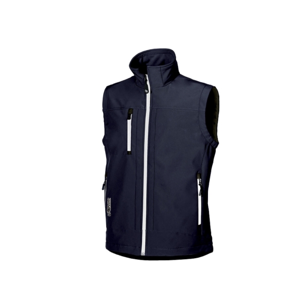 upower climb chaleco de trabajo soft shell talla 4xl tejido elastico transpirable, resistente al viento y agua, bolsillo para movil con cremallera, proteccion dpi1 color azul marino