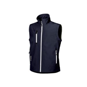 upower climb chaleco de trabajo soft shell talla m tejido elastico transpirable, resistente al viento y agua, bolsillo para movil con cremallera, proteccion dpi1 color azul marino