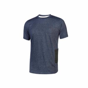 upower road camiseta de manga corta en polycotton jersey talla 3xl slim fit, cuello acanalado elastico, bolsillo para celular, cinta reflex, proteccion dpi1 color azul marino