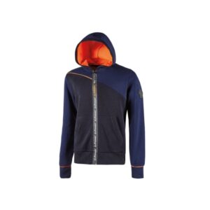 upower jupiter sudadera de trabajo talla m cremallera impermeable, capucha ajustable, bolsillos practicos, piping fluo elastico, proteccion dpi1 color azul marino