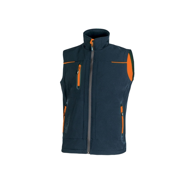 upower universe chaleco softshell impermeable talla l transpirable y resistente al viento, forro micropolar, cremallera impermeable, bolsillo free sound, detalles reflectantes, proteccion dpi1 color azul marino