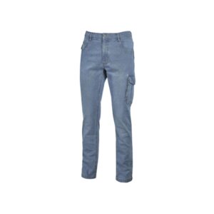 upower jam pantalon vaquero elastico talla l ajuste slim fit, 5 bolsillos, bolsillo lateral grande, proteccion dpi1, ribete para martillo color azul vaquero claro