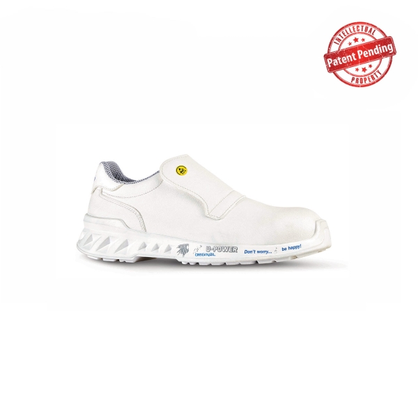 upower liam o esd calzado de seguridad talla 46 comodidad y ligereza, empeine hidrorrepelente, cierre sin cordones, suela antiabrasion y antiaceite, puntera airtoe aluminium, proteccion s2 fo sr color blanco