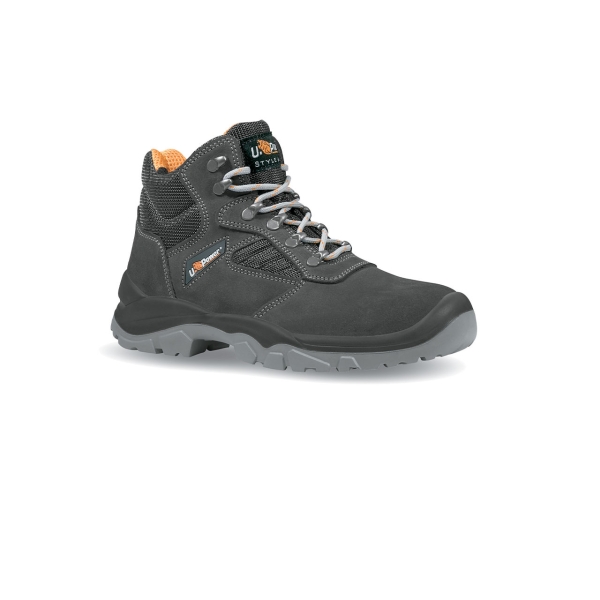 upower real l calzado de seguridad altos talla 35 empeine gamuza transpirable, puntal acero, antiperforacion, antideslizante, lamina ergonomica, proteccion s1p fo sr color gris