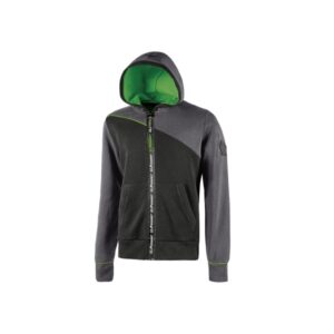 upower jupiter sudadera de trabajo talla 4xl cremallera impermeable, capucha ajustable, bolsillos practicos, diseño con piping fluo, puños elasticos, bajo acanalado color gris asfalto
