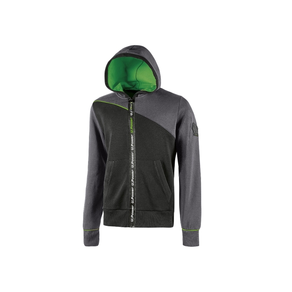 upower jupiter sudadera de trabajo talla l cremallera impermeable, capucha ajustable, bolsillos practicos, diseño con piping fluo, puños elasticos, bajo acanalado color gris asfalto
