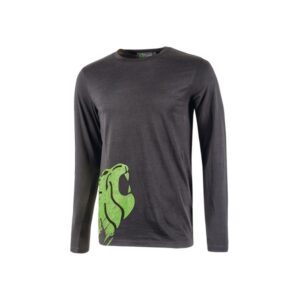 upower alien camiseta de manga larga de algodon talla m corte ajustado, cuello redondo acanalado, impresion serigrafica cabeza de leon, proteccion dpi1 color gris asfalto