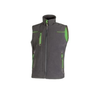 upower universe chaleco softshell impermeable talla l transpirable y resistente al viento, forro micropolar, cremallera impermeable, bolsillo free sound, detalles reflectantes color gris asfalto verdoso