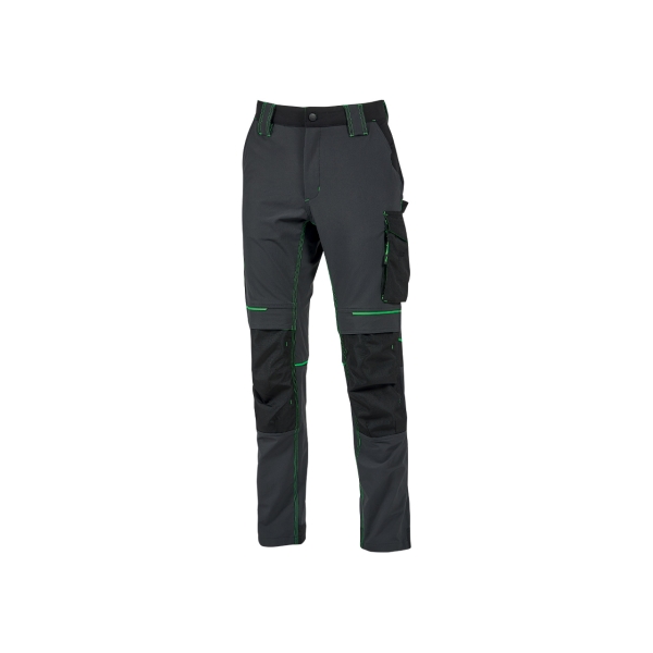 upower atom pantalon de tejido elastico talla 5xl resistente al agua, transpirable, secado rapido, bolsillos multifuncionales, proteccion lumbar, rodilleras certificadas ppe cat.1 color gris asfalto verdoso