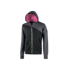 upower jupiter lady sudadera mujer con cremallera impermeable talla 2xl capucha ajustable, bolsillos oblicuos, puños elasticos, proteccion dpi1, piping fluo elastico color gris fucsia
