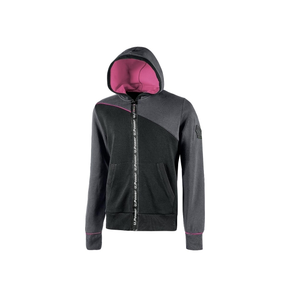 upower jupiter lady sudadera con capucha para mujer talla xl cremallera impermeable, bolsillos oblicuos, puños elasticos, fondo acanalado, inserciones piping fluo, proteccion dpi1 color gris fucsia