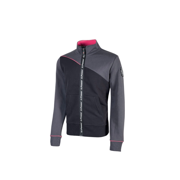 upower uranus lady sudadera de trabajo para mujer talla 3xl cremallera impermeable, ribetes fluorescentes, sin capucha, algodon y poliester, proteccion dpi1 color gris fucsia