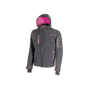 upower space lady chaqueta softshell talla 2xl membrana u tex, impermeable, a prueba de viento, transpirable, forro micropolar, capucha desmontable, bolsillos avanzados, proteccion dpi1 color gris fucsia
