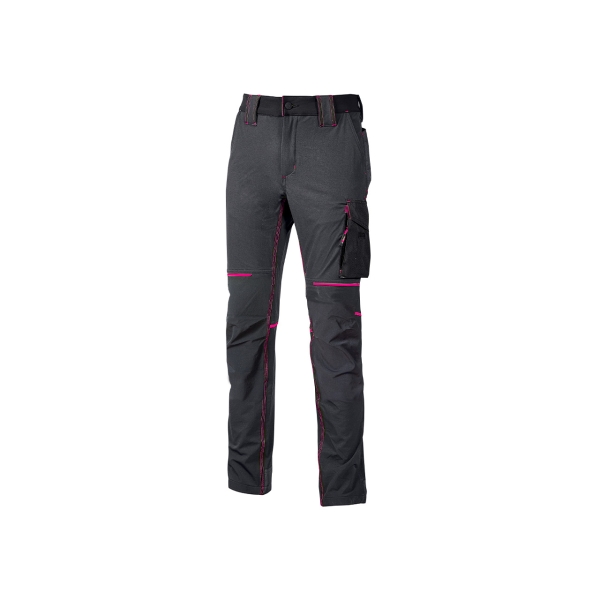 upower world lady pantalon de tejido u 4 talla l resistente y suave, transpirable y de secado rapido, multiples bolsillos funcionales, ajuste retractil, detalles reflectantes, proteccion dpi1 color gris fucsia