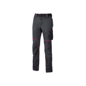 upower world lady pantalon de tejido u 4 stretch talla m resistente y transpirable, secado rapido, multiples bolsillos funcionales, ajuste retractil, detalles reflectantes, proteccion dpi1 color gris fucsia