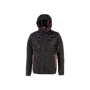 upower spock lady chaqueta hibrida mujer talla xl transpirable y antiviento, capucha ajustable, puños elastizados, multibolsillos, cremallera impermeable, proteccion dpi1 color gris fucsia