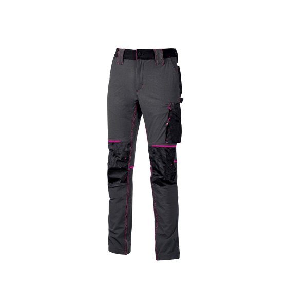 upower atom lady pantalon de tejido stretch talla xs maxima movilidad, repelente al agua, transpirable, secado rapido, bolsillos multifuncionales, cintura elastica, proteccion dpi1 color gris fucsia