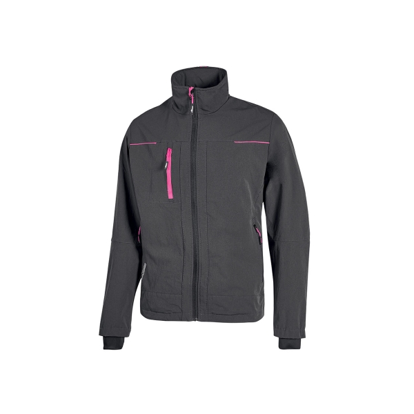 upower pluton lady chaqueta de tela resistente talla m suave, repelente al agua, transpirable, secado rapido, multiples bolsillos, capuchon retractil, puños a prueba de viento, proteccion dpi1 color gris fucsia