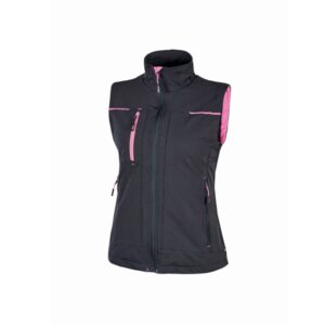upower saturn lady chaleco resistente y suave talla 4xl repelente al agua, transpirable, secado rapido, bolsillos practicos, detalles reflectantes, proteccion dpi1 color gris fucsia