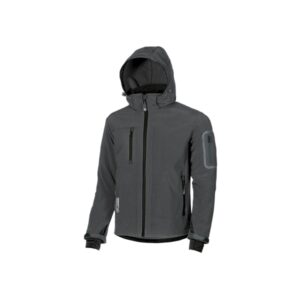 upower metropolis soft shell de trabajo talla 3xl tejido elastico cortavientos, transpirable, resistente al agua, capucha desmontable, mangas preformadas, proteccion dpi1 color gris meteorito